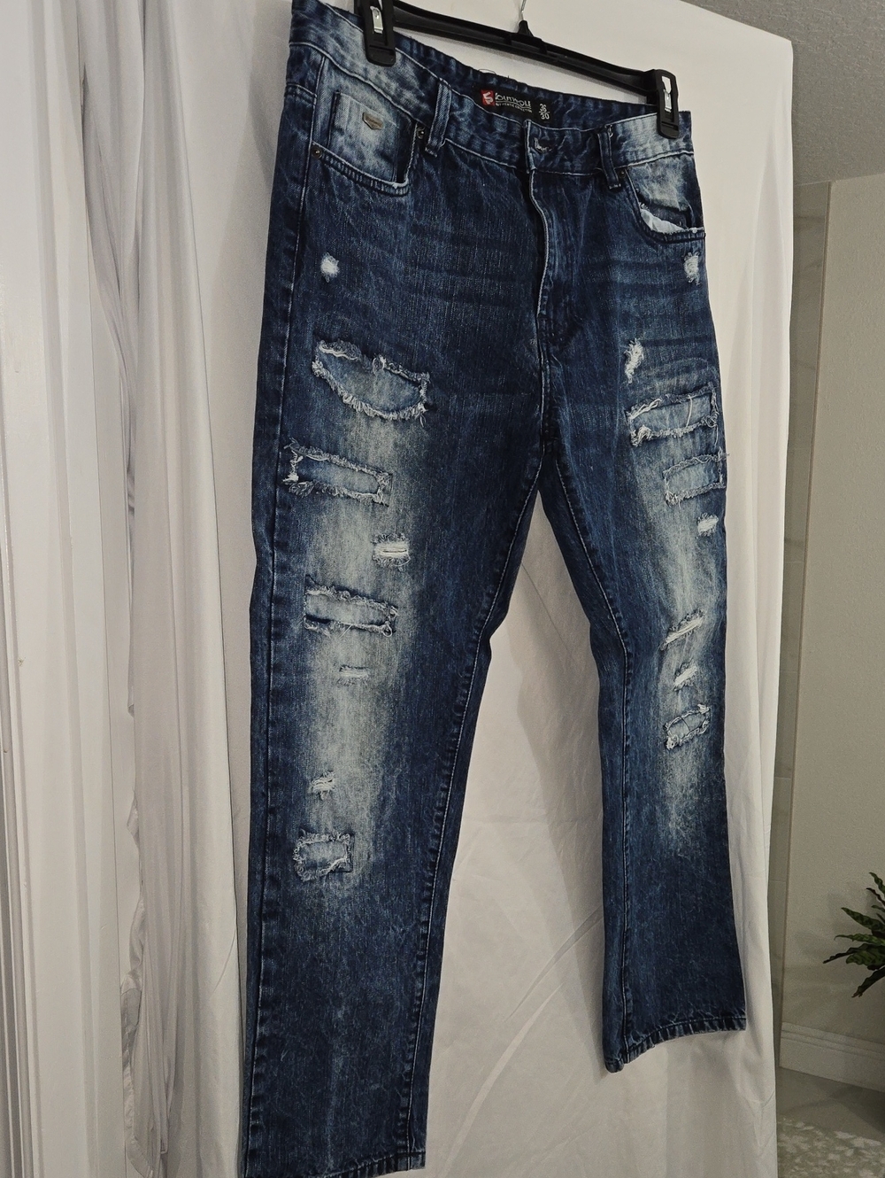 Vintage Southpole Men's Distressed Dark Blue Jeans - Casual Slim Fit